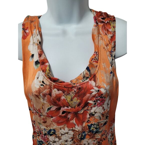 St. John Womens Floral Print Orange Sleeveless Silk Blend Top L - Picture 2 of 12